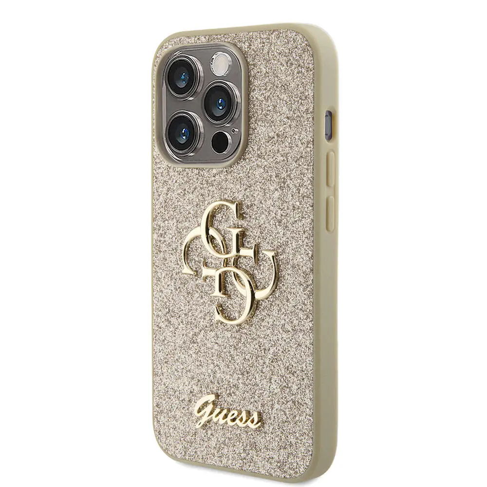 iPhone 15 Pro Kılıf, 4G Büyük Metal Logolu Glitter Kapak - Guess