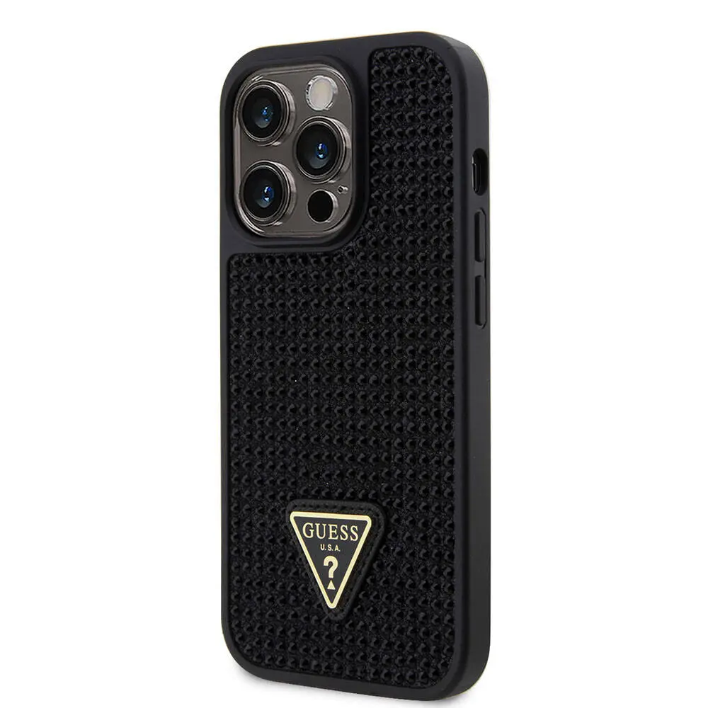 iPhone 15 Pro Taşlı Arka Yüzey Üçgen Logolu Kılıf - Guess