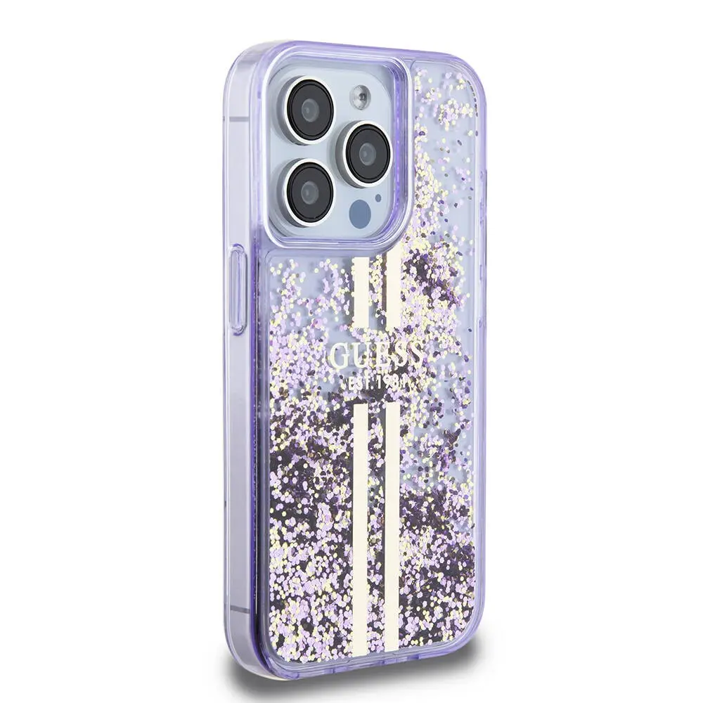 iPhone 15 Pro Transparan Sıvılı Simli Kılıf - Guess Lisanslı