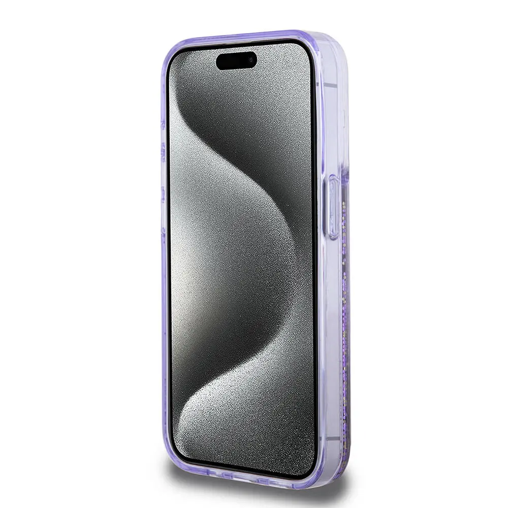 iPhone 15 Pro Transparan Sıvılı Simli Kılıf - Guess Lisanslı