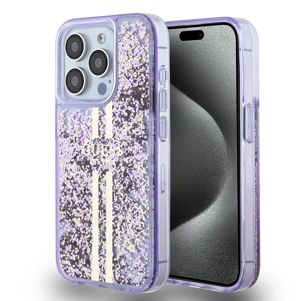 iPhone 15 Pro Transparan Sıvılı Simli Kılıf - Guess Lisanslı
