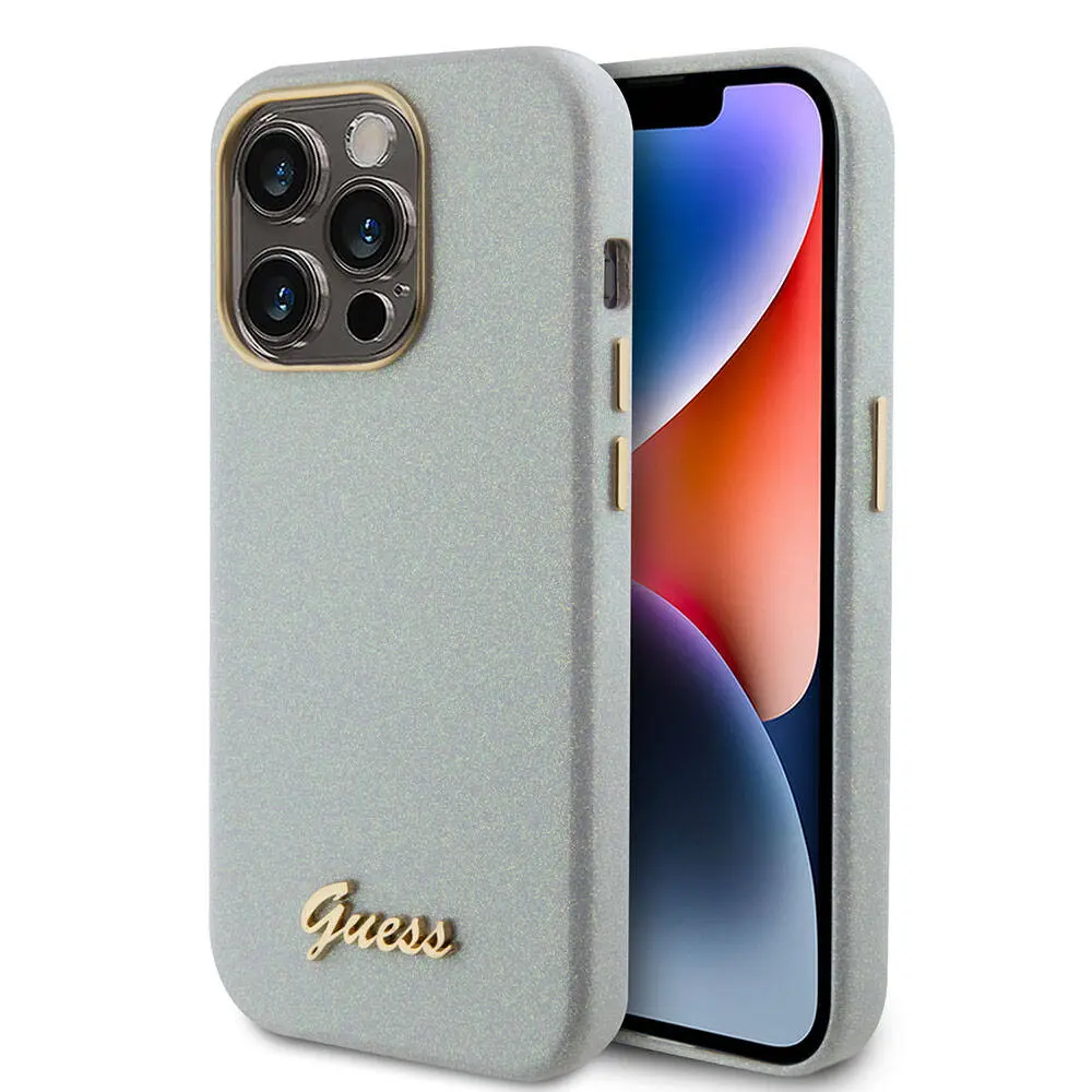 iPhone 15 Pro Kılıf, Lisanslı Guess Glitter Glossy Script Kapak