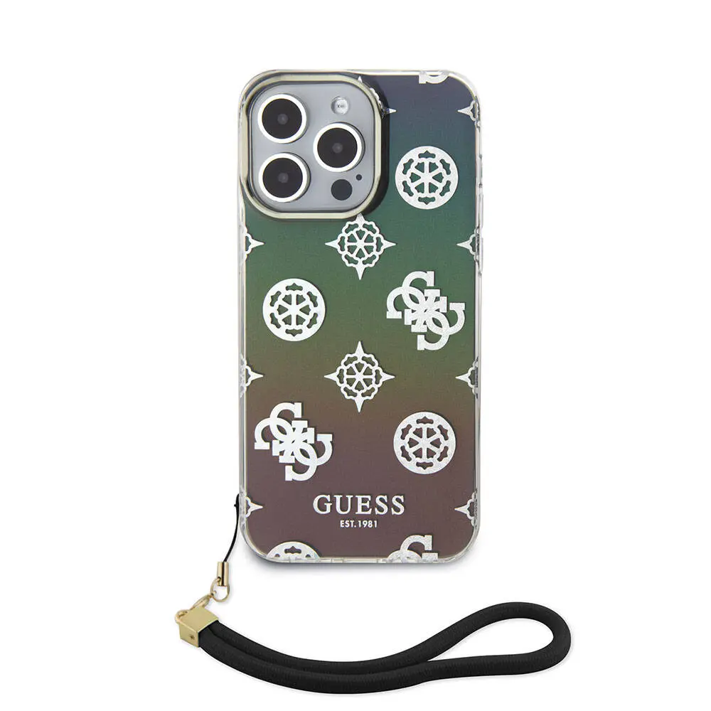 iPhone 15 Pro Askı İpli Holografik Glitter Kılıf - Guess Peony
