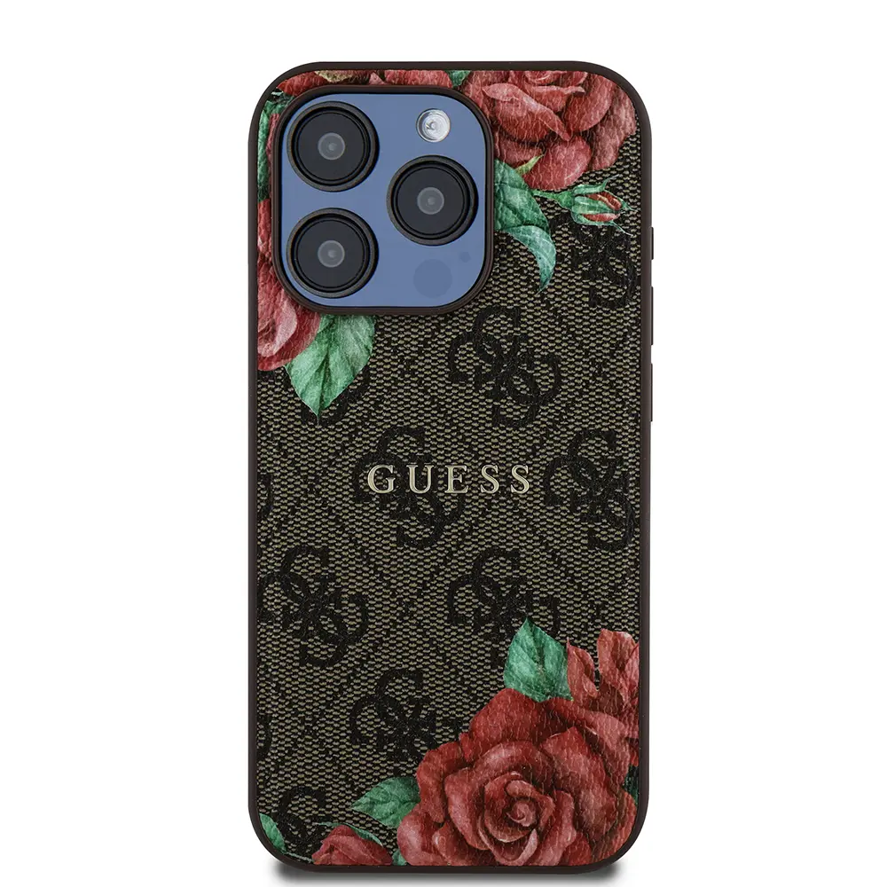 iPhone 15 Pro MagSafe Uyumlu Gül Baskılı Kılıf - Guess 4G Logolu