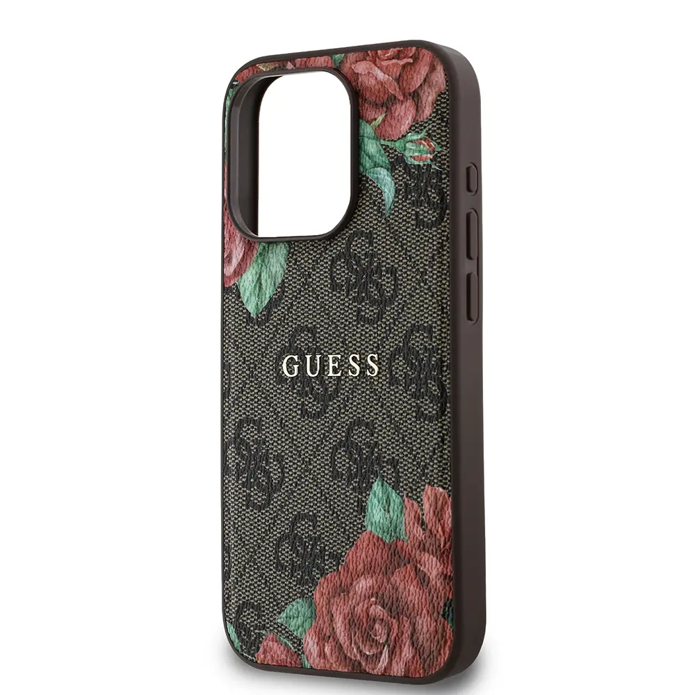 iPhone 15 Pro MagSafe Uyumlu Gül Baskılı Kılıf - Guess 4G Logolu