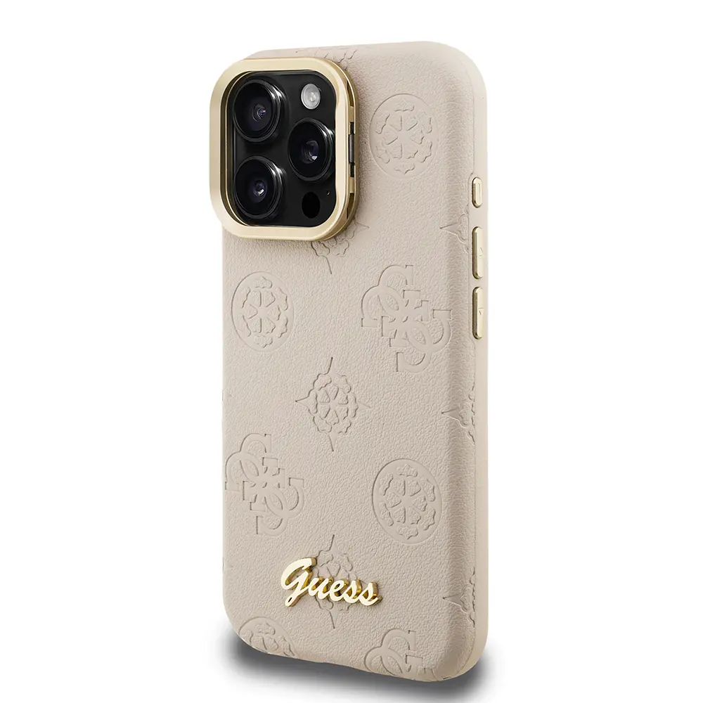 iPhone 15 Pro MagSafe Uyumlu Kamera Standlı PU Deri Kılıf - Guess Peony