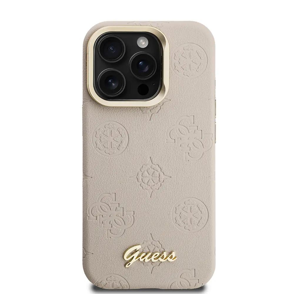 iPhone 15 Pro MagSafe Uyumlu Kamera Standlı PU Deri Kılıf - Guess Peony
