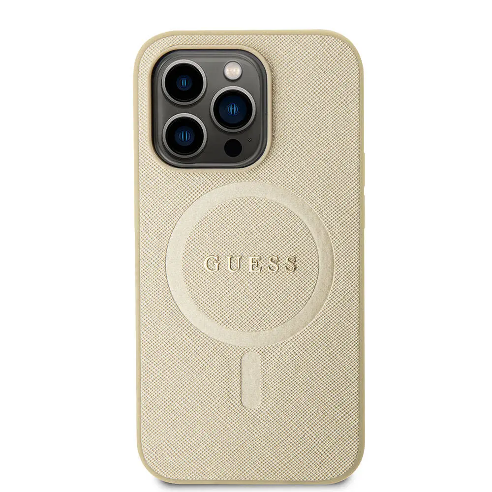 iPhone 15 Pro MagSafe Uyumlu Saffiano Kılıf - Guess Yazı Logolu