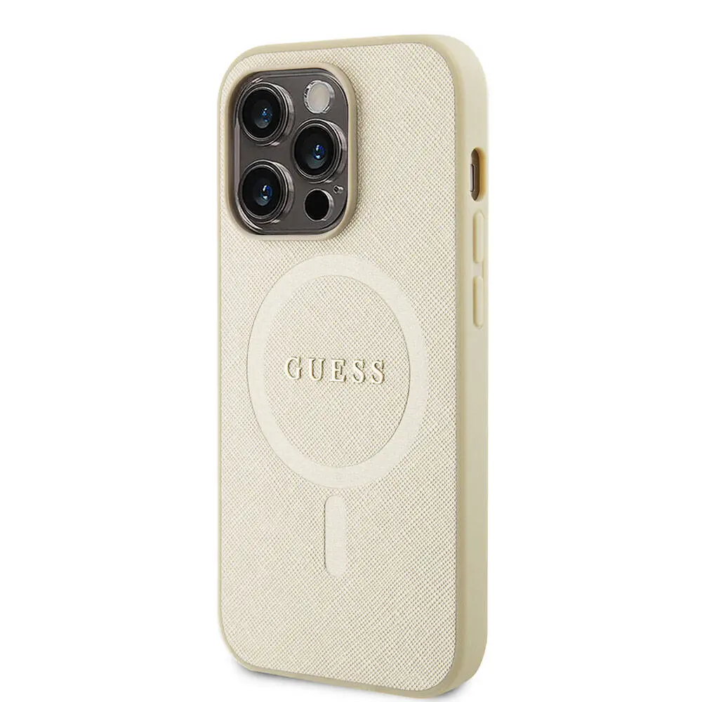 iPhone 15 Pro MagSafe Uyumlu Saffiano Kılıf - Guess Yazı Logolu