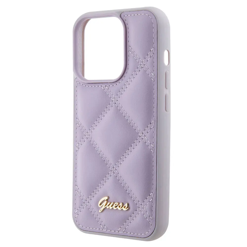 iPhone 15 Pro PU Deri Metal Logolu Kapitone Kılıf - Guess