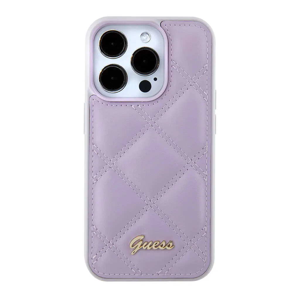 iPhone 15 Pro PU Deri Metal Logolu Kapitone Kılıf - Guess