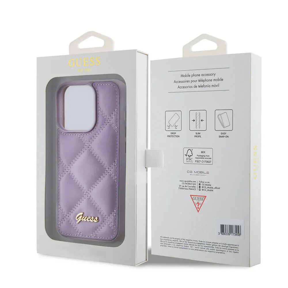 iPhone 15 Pro PU Deri Metal Logolu Kapitone Kılıf - Guess