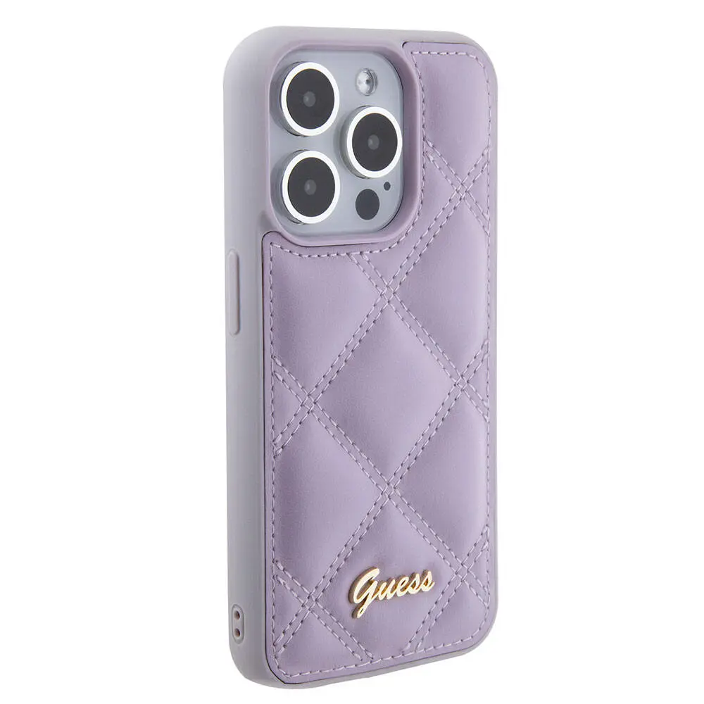 iPhone 15 Pro PU Deri Metal Logolu Kapitone Kılıf - Guess