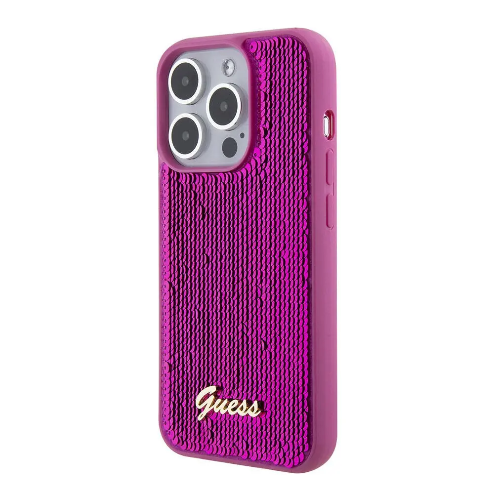 iPhone 15 Pro Pullu Arka Yüzeyli Lisanslı Kılıf - Guess Sequin Script