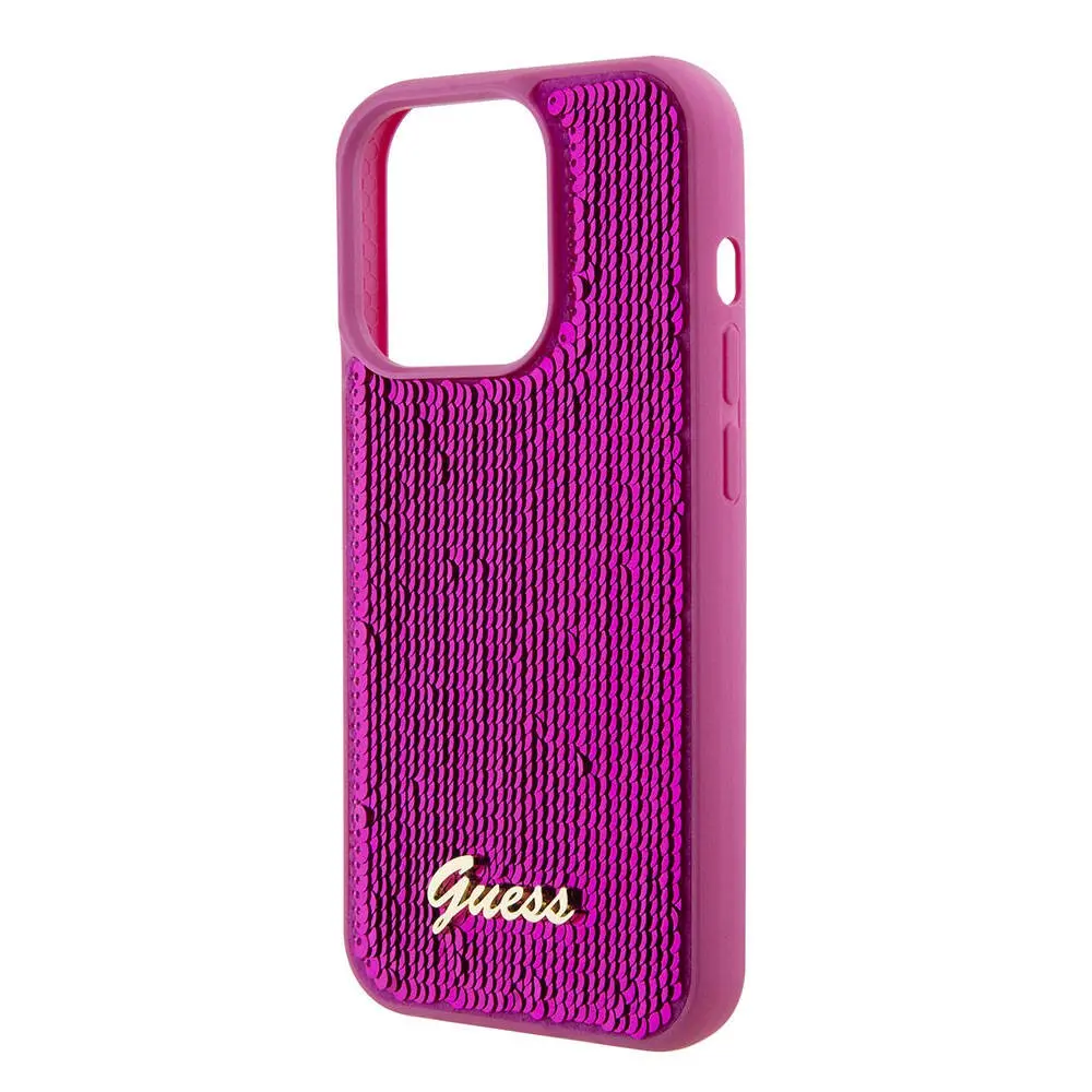 iPhone 15 Pro Pullu Arka Yüzeyli Lisanslı Kılıf - Guess Sequin Script
