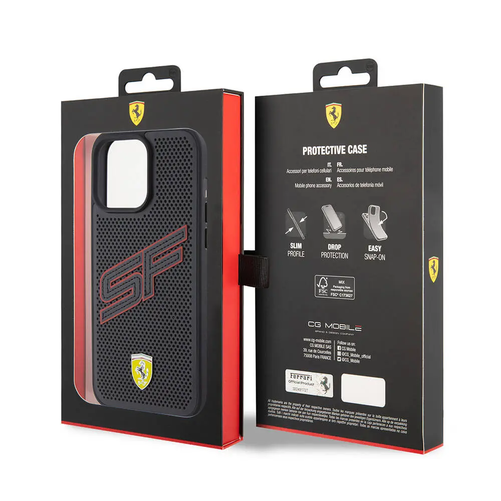 iPhone 15 Pro Lisanslı Ferrari PU Kılıf, Delikli ve Metal Logolu