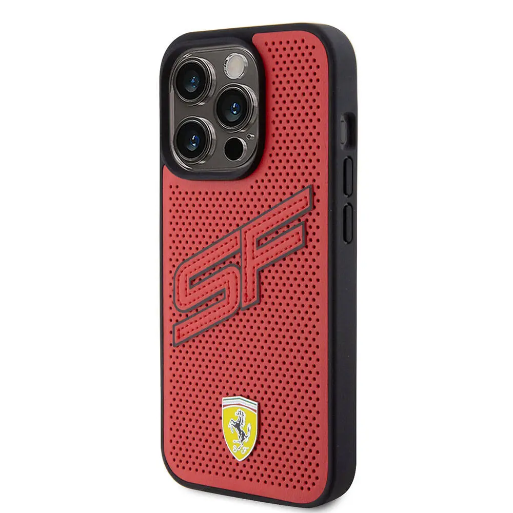 iPhone 15 Pro Lisanslı Ferrari PU Kılıf, Delikli ve Metal Logolu