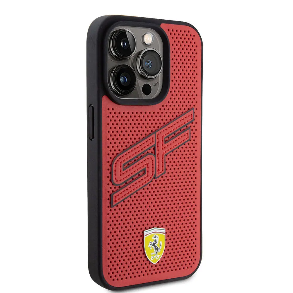 iPhone 15 Pro Lisanslı Ferrari PU Kılıf, Delikli ve Metal Logolu