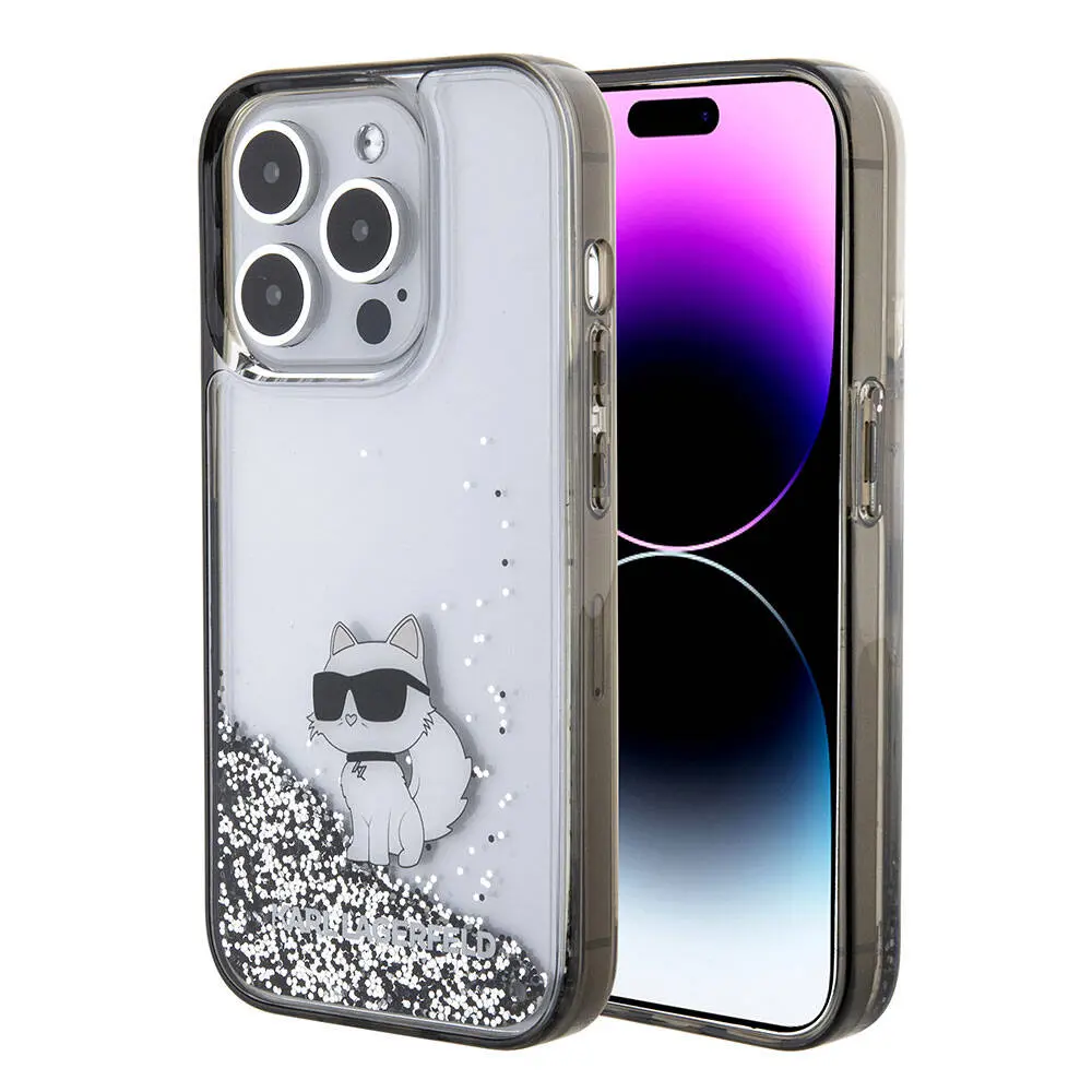 iPhone 15 Pro Sıvılı Glitter Kılıf - Karl Lagerfeld Choupette