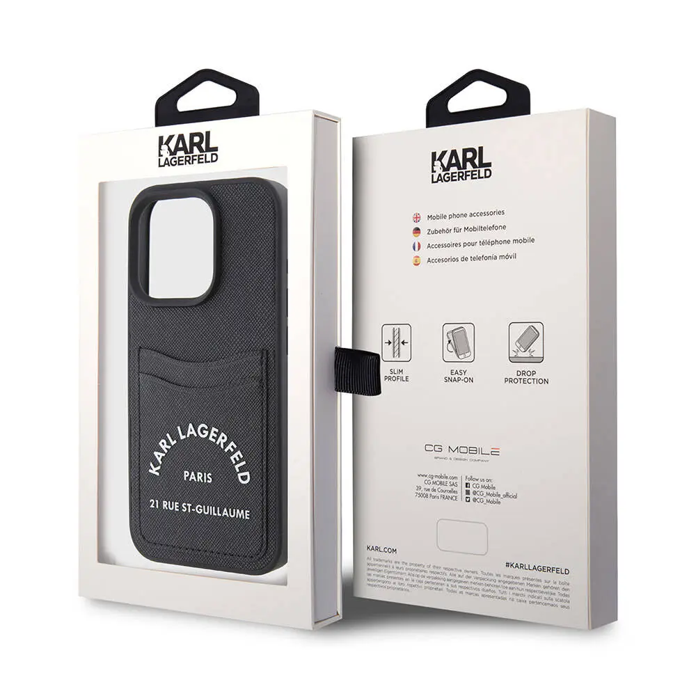 iPhone 15 Pro Kartlıklı Saffiano Kılıf - Karl Lagerfeld 3D RSG Logo