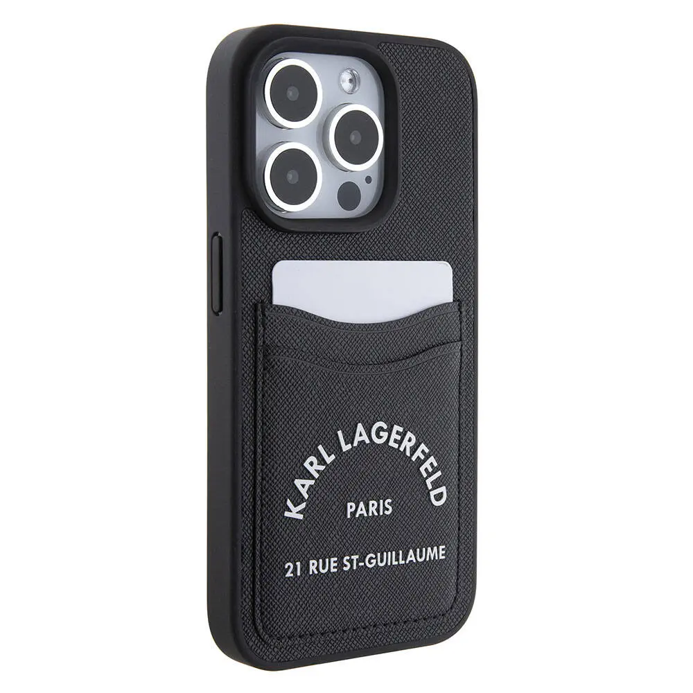 iPhone 15 Pro Kartlıklı Saffiano Kılıf - Karl Lagerfeld 3D RSG Logo