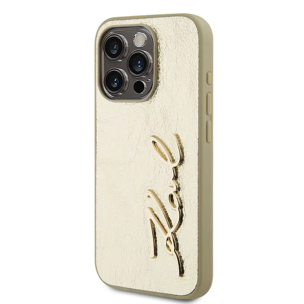 iPhone 15 Pro Tüylü Saffiano Kılıf - Karl Lagerfeld 3D KL Yazılı