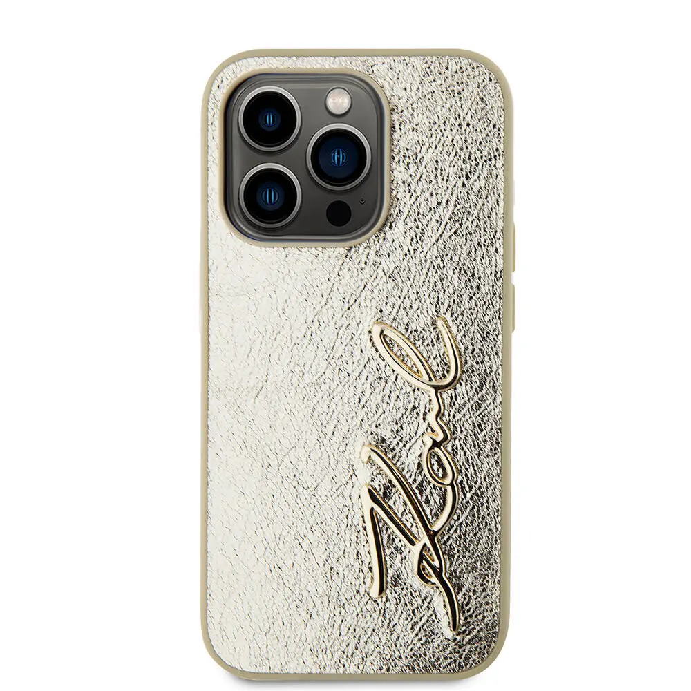 iPhone 15 Pro Tüylü Saffiano Kılıf - Karl Lagerfeld 3D KL Yazılı