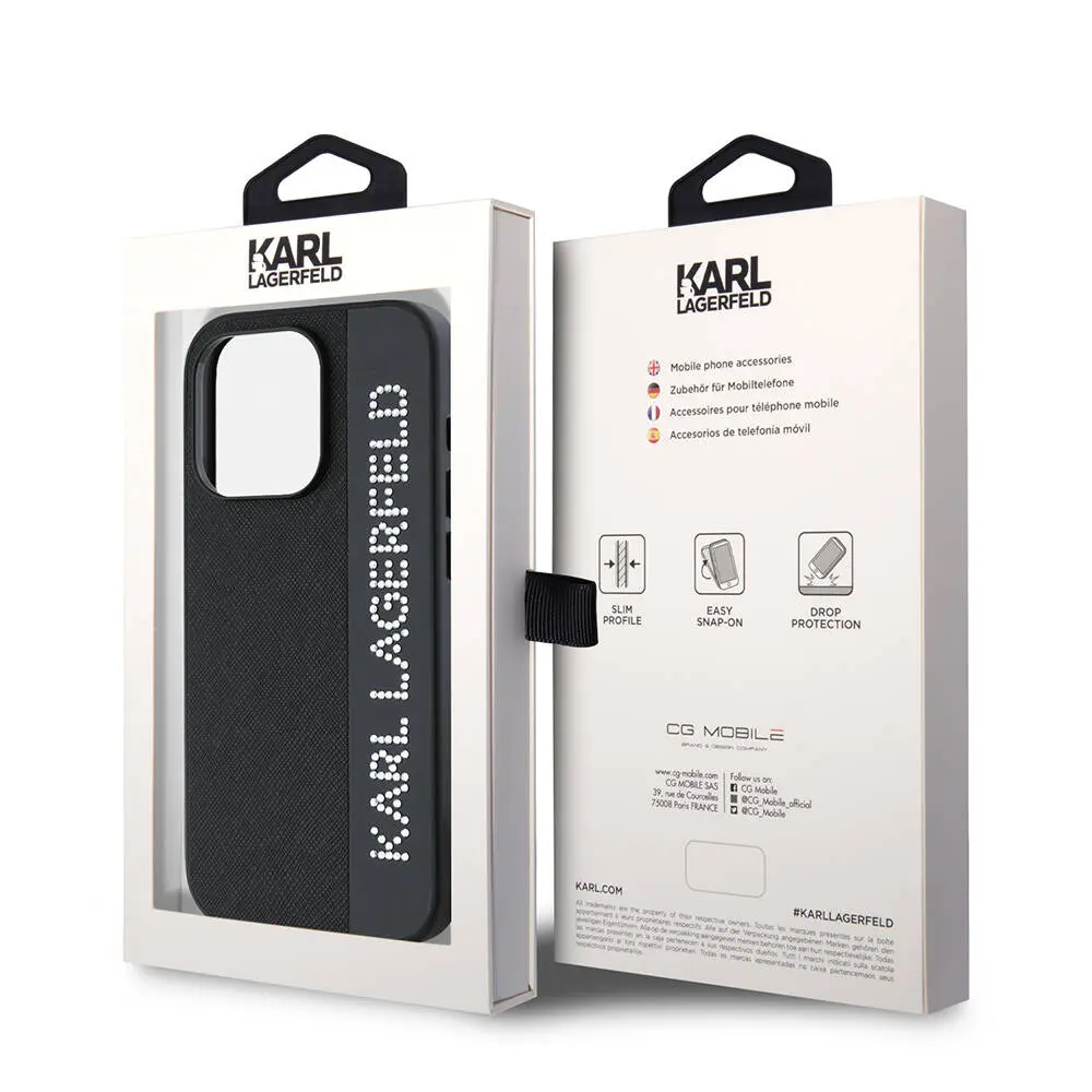 iPhone 15 Pro Taşlı Anahtarlıklı Kılıf - Karl Lagerfeld Saffiano