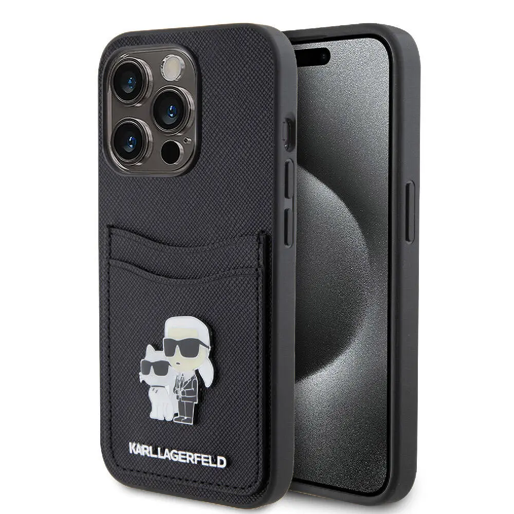 iPhone 15 Pro Kartlıklı Saffiano Kılıf - Karl Lagerfeld Metal Logo