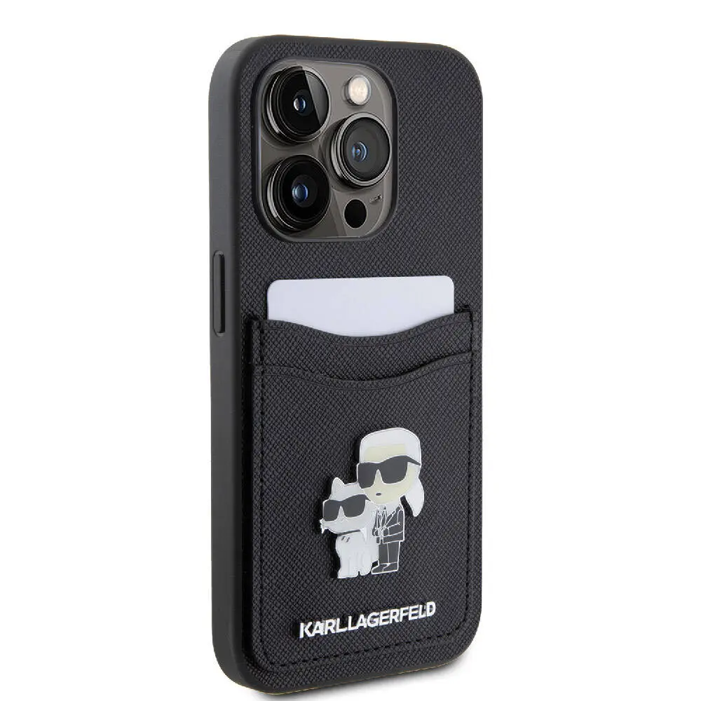 iPhone 15 Pro Kartlıklı Saffiano Kılıf - Karl Lagerfeld Metal Logo