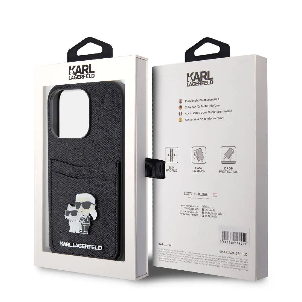 iPhone 15 Pro Kartlıklı Saffiano Kılıf - Karl Lagerfeld Metal Logo