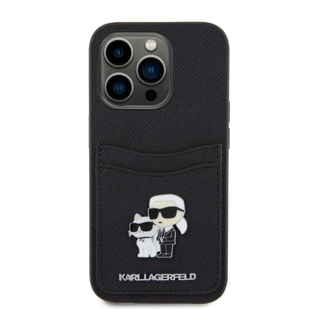 iPhone 15 Pro Kartlıklı Saffiano Kılıf - Karl Lagerfeld Metal Logo