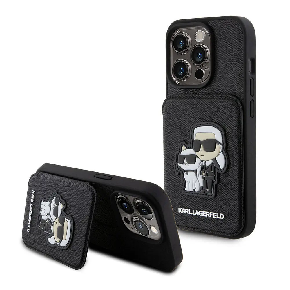 iPhone 15 Pro Standlı Kartlıklı Saffiano Kılıf - Karl Lagerfeld K&C