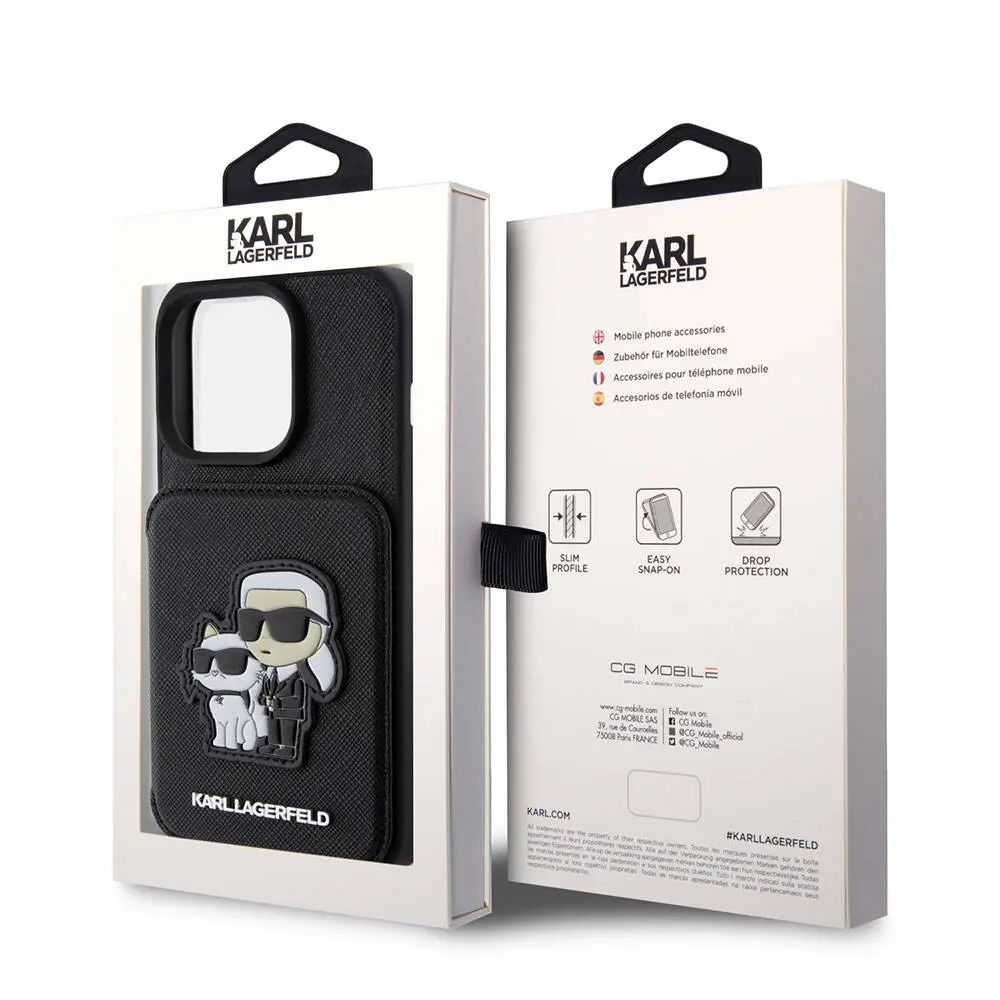 iPhone 15 Pro Standlı Kartlıklı Saffiano Kılıf - Karl Lagerfeld K&C