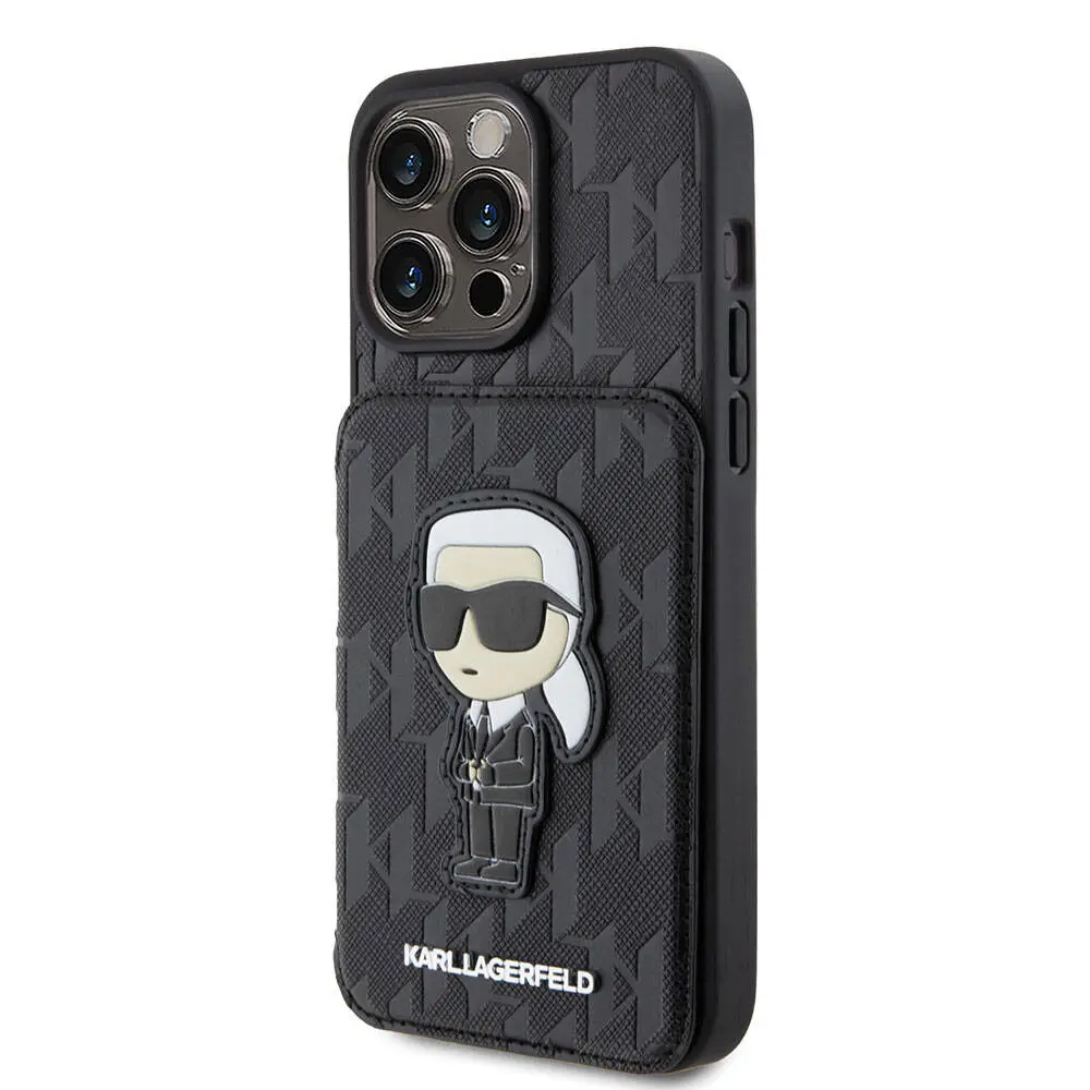 iPhone 15 Pro Standlı Kartlıklı Kılıf - Karl Lagerfeld Saffiano Monogram
