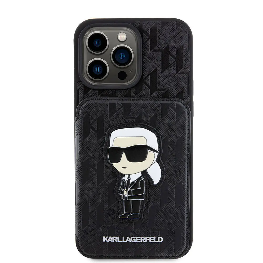 iPhone 15 Pro Standlı Kartlıklı Kılıf - Karl Lagerfeld Saffiano Monogram