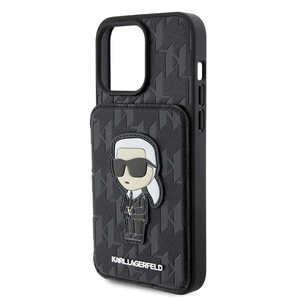 iPhone 15 Pro Standlı Kartlıklı Kılıf - Karl Lagerfeld Saffiano Monogram
