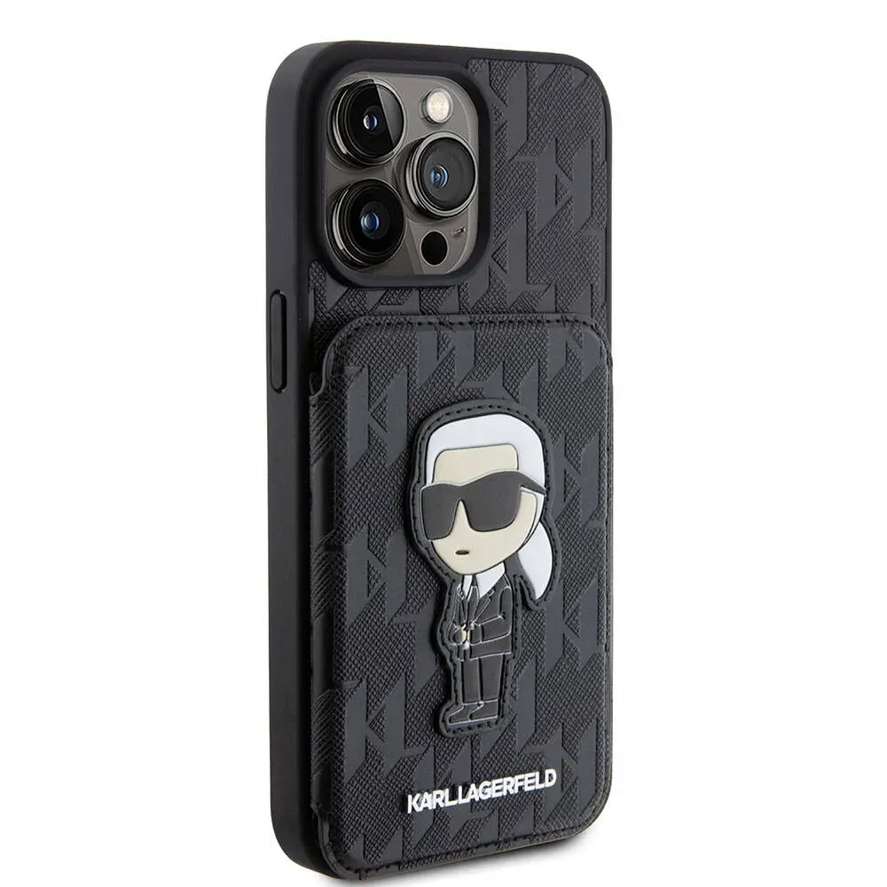 iPhone 15 Pro Standlı Kartlıklı Kılıf - Karl Lagerfeld Saffiano Monogram