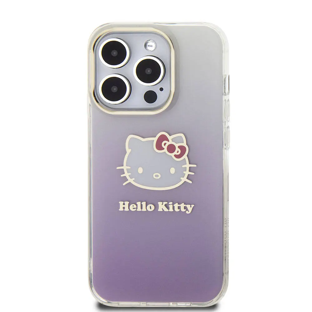 iPhone 15 Pro Lisanslı Hello Kitty Kılıf, Elektroplating Gradyan - Mor Pembe