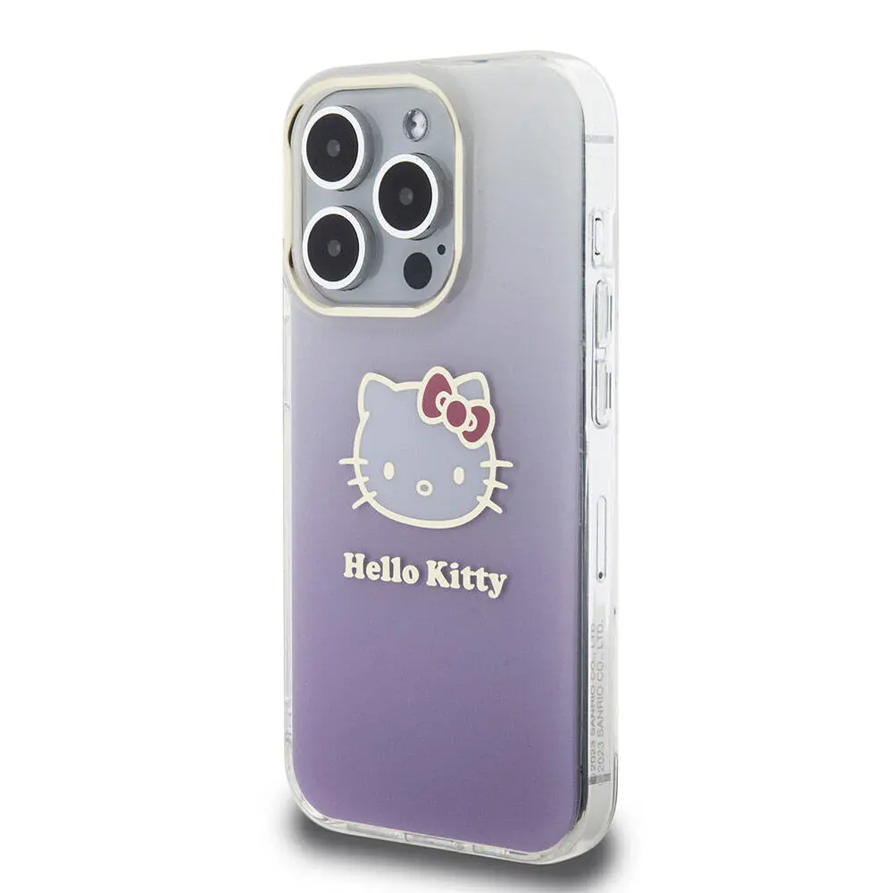 iPhone 15 Pro Lisanslı Hello Kitty Kılıf, Elektroplating Gradyan - Mor Pembe