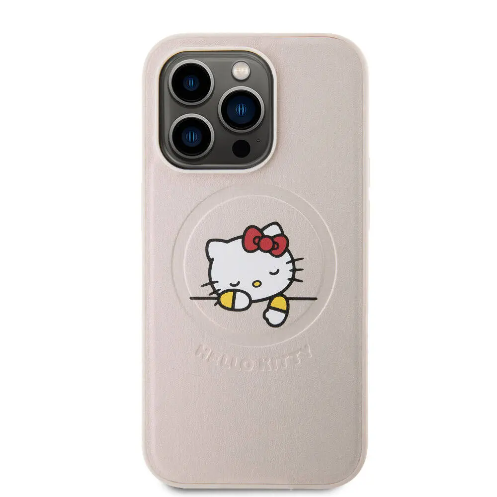 iPhone 15 Pro MagSafe Uyumlu Deri Kılıf - Hello Kitty Uyuyan Kitty