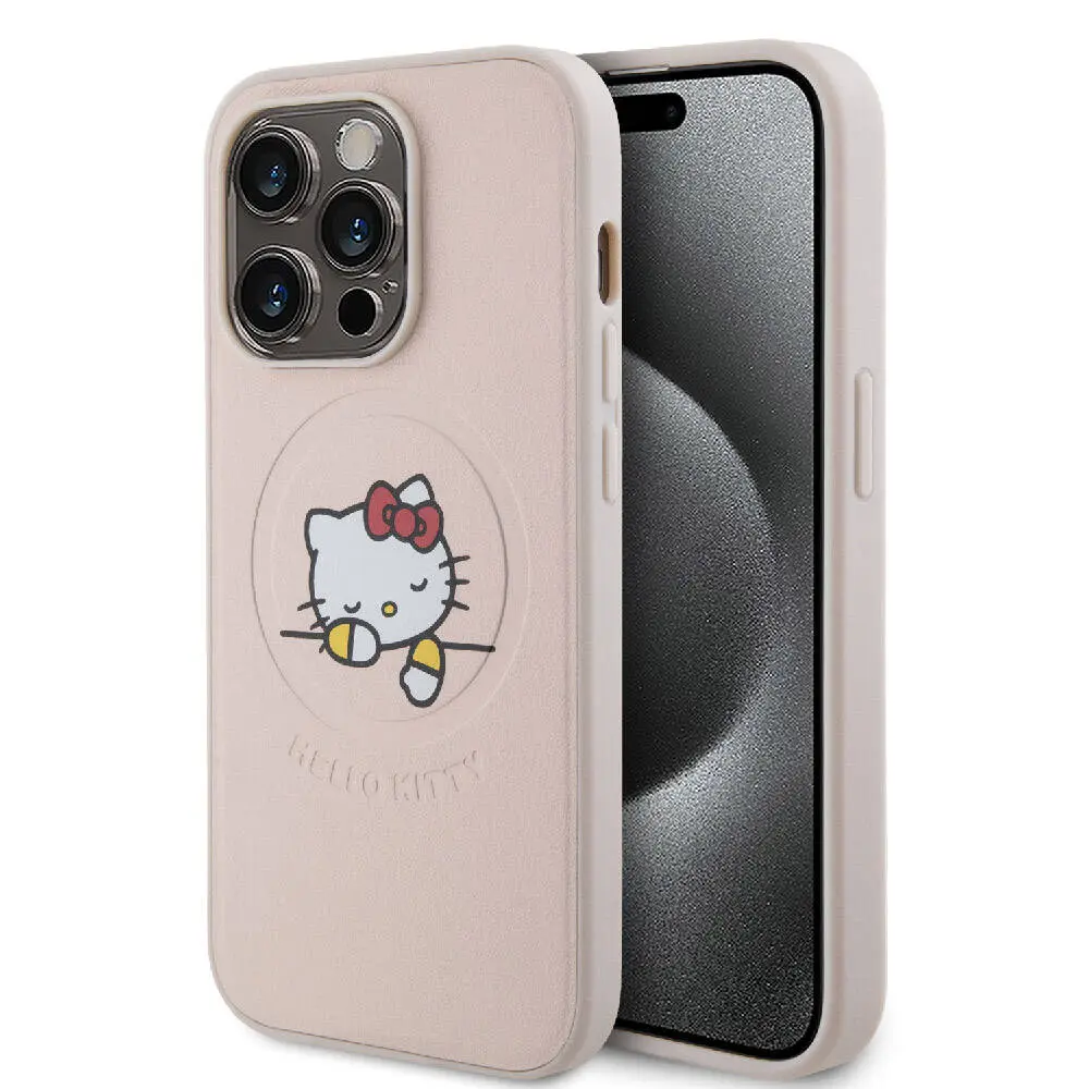 iPhone 15 Pro MagSafe Uyumlu Deri Kılıf - Hello Kitty Uyuyan Kitty