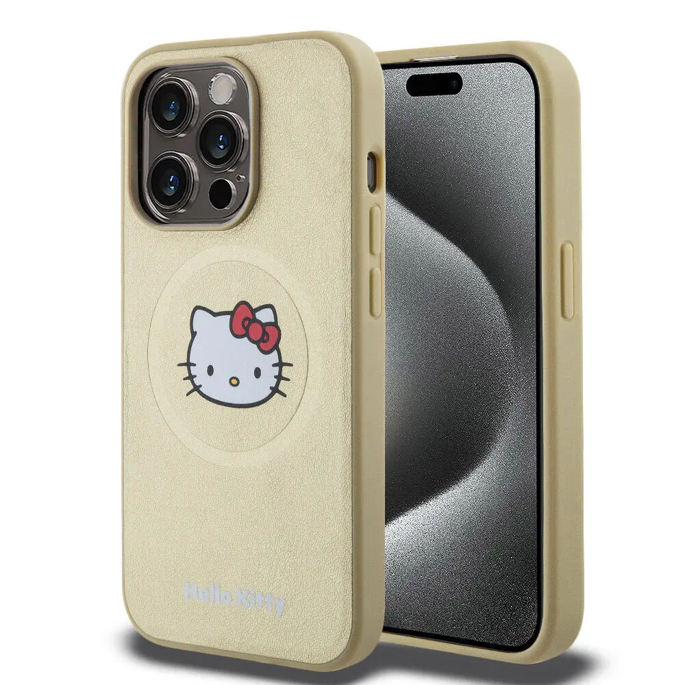 iPhone 15 Pro MagSafe Uyumlu Deri Kılıf - Hello Kitty Kitty Head