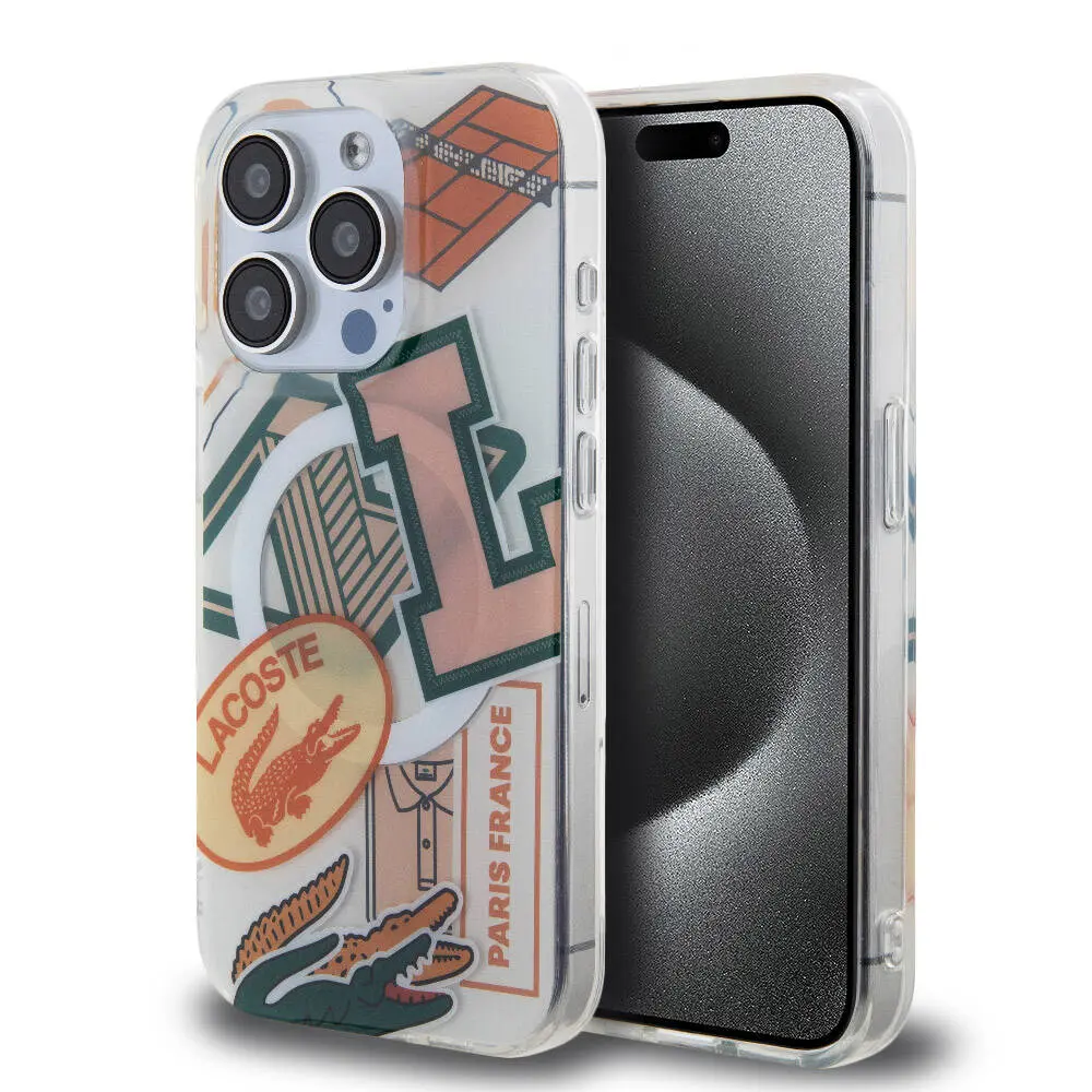 iPhone 15 Pro MagSafe Uyumlu Yamalar Desenli Kılıf - Lacoste