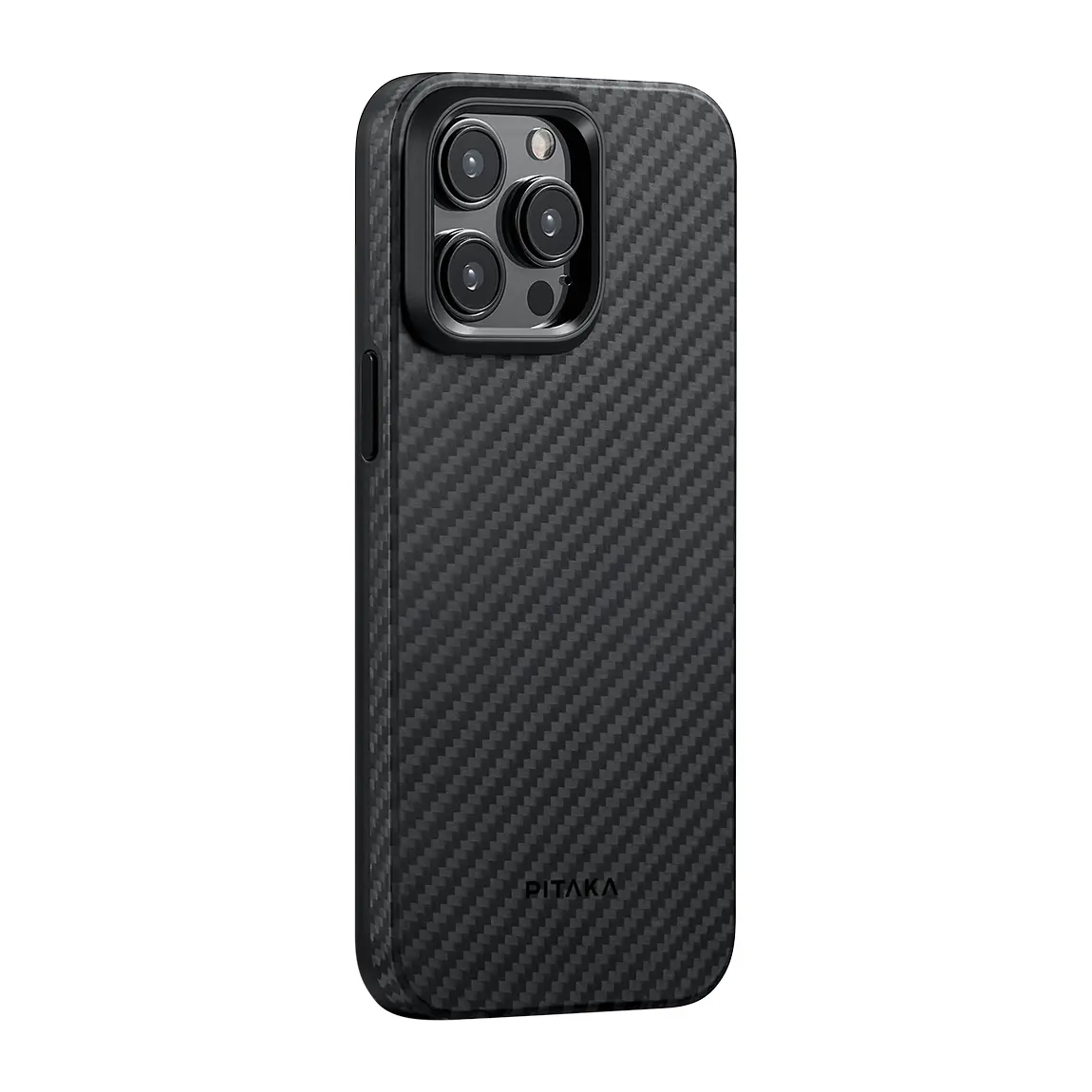 Apple iPhone 15 Pro Kılıf M-safe Şarj Özellikli 1500D Aramid Karbon Fiber Pitaka Military-Grade Classic Serisi Black-Grey Twill Kapak