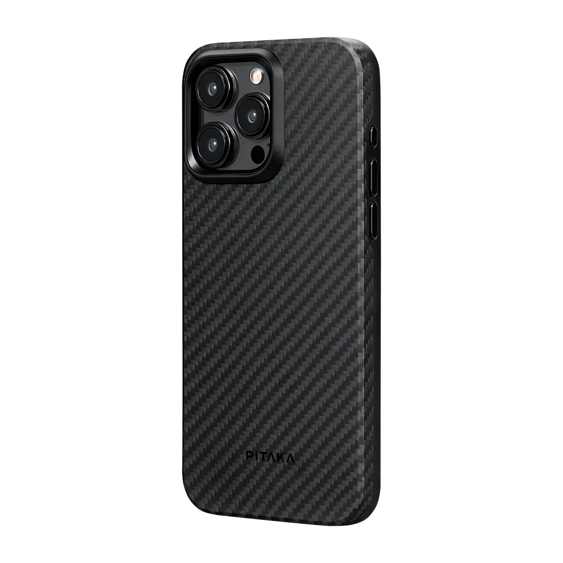 Apple iPhone 15 Pro Kılıf M-safe Şarj Özellikli 1500D Aramid Karbon Fiber Pitaka Military-Grade Classic Serisi Black-Grey Twill Kapak