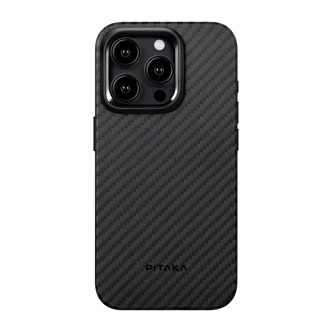 Apple iPhone 15 Pro Kılıf M-safe Şarj Özellikli 1500D Aramid Karbon Fiber Pitaka Military-Grade Classic Serisi Black-Grey Twill Kapak