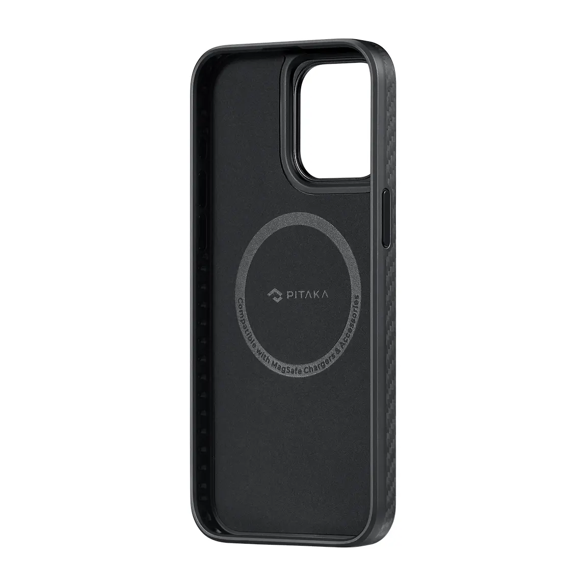 Apple iPhone 15 Pro Kılıf M-safe Şarj Özellikli 1500D Aramid Karbon Fiber Pitaka Military-Grade Classic Serisi Black-Grey Twill Kapak