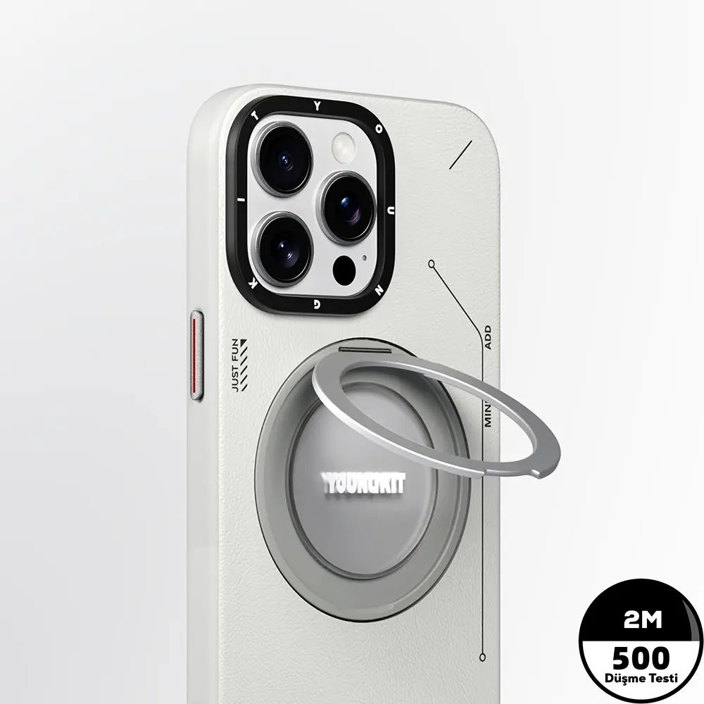 iPhone 15 Pro MagSafe Uyumlu 360° Standlı Mat Deri Kılıf - Youngkit Tech Leather