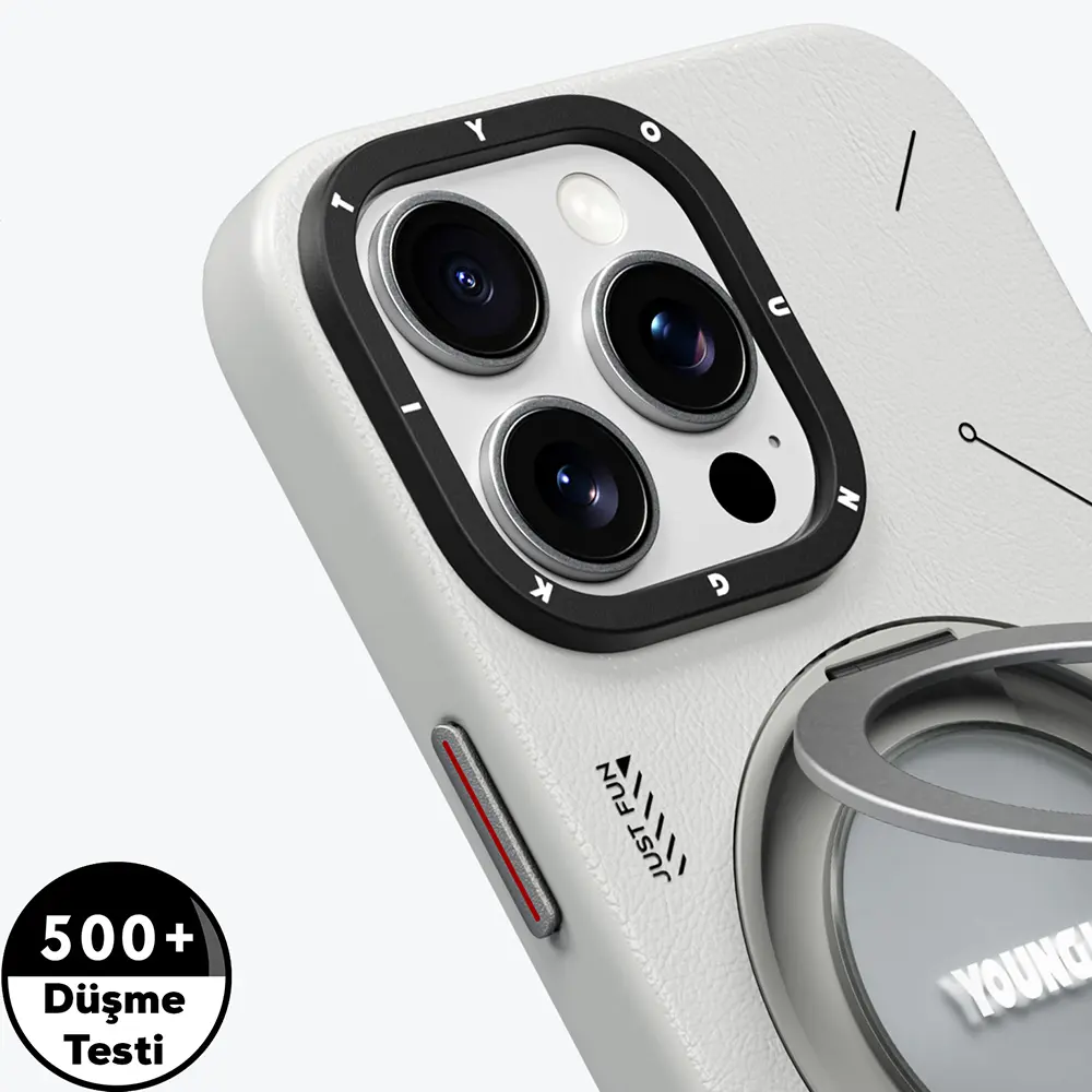 iPhone 15 Pro MagSafe Uyumlu 360° Standlı Mat Deri Kılıf - Youngkit Tech Leather
